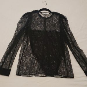 Givenchy black viscose lace puff sleeve blouse
